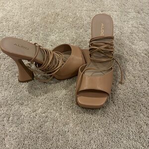 Nude strappy kitten heels with wraparound design